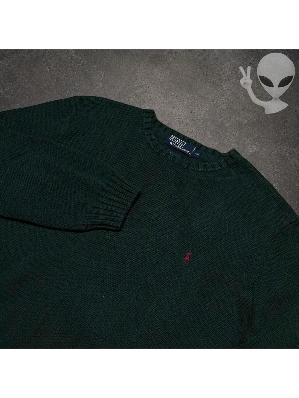 Polo Ralph Lauren Crewneck Sweater Mens XL Green Cotton Knit Vintage 90s Pony